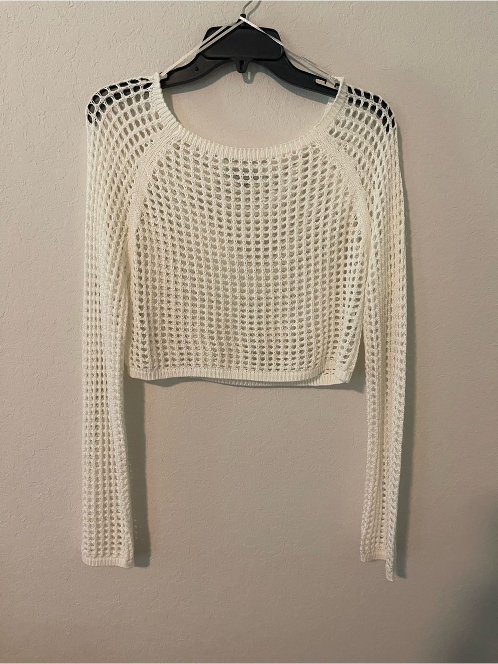 Love Tree White Open-Knit Long Sleeve Crop Sweater